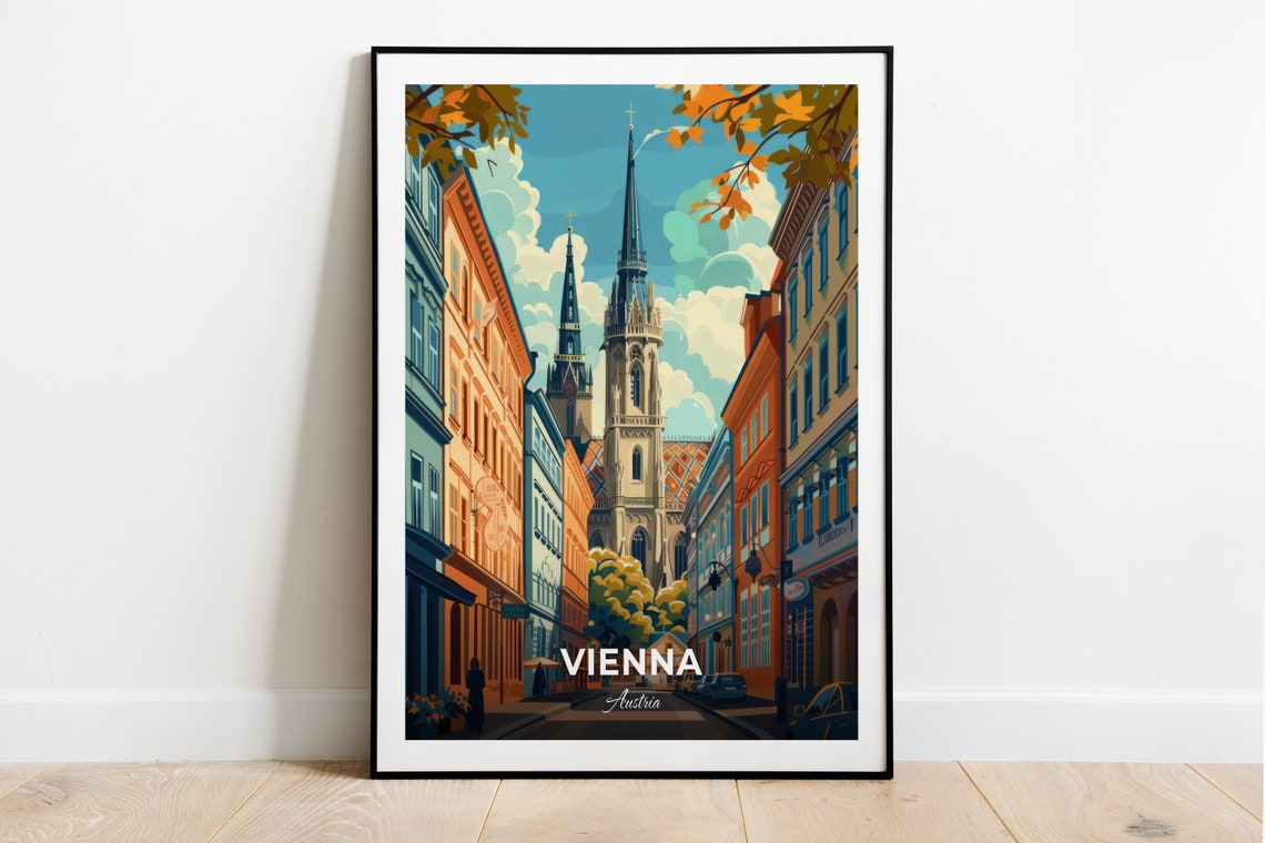 Vienna Austria St Stephens Cathedral Old Town Street Travel Poster