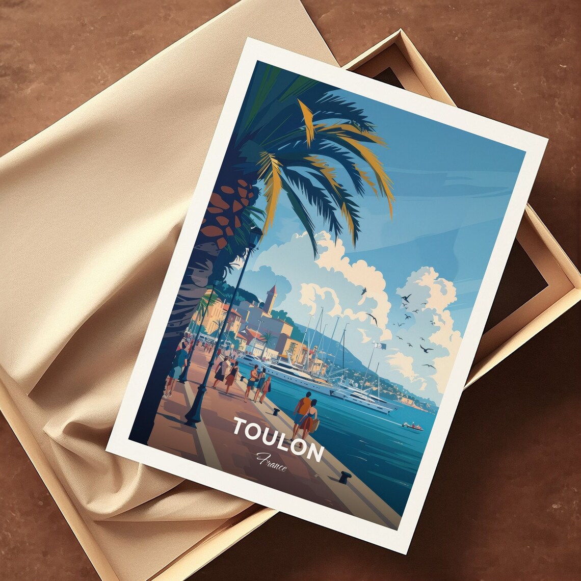 Toulon France Palm Lined Marina Promenade Coastal Travel Poster - Image 3