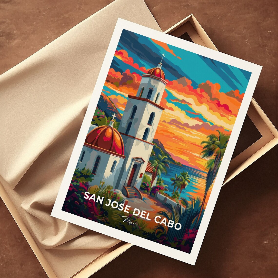 San Jose Del Cabo Mexico Church Sunset Coast Palms Vibrant Sky Poster - Image 3