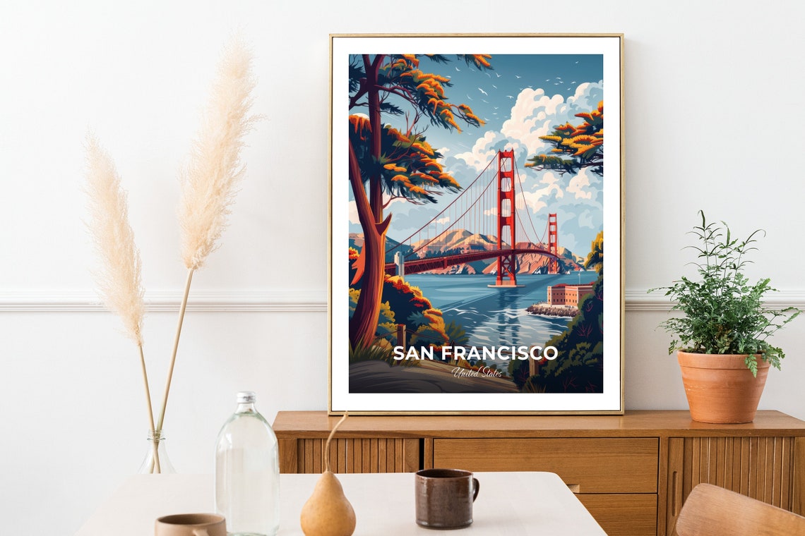 San Francisco Golden Gate Bridge Cypress Framed Travel Scene Poster - Image 2
