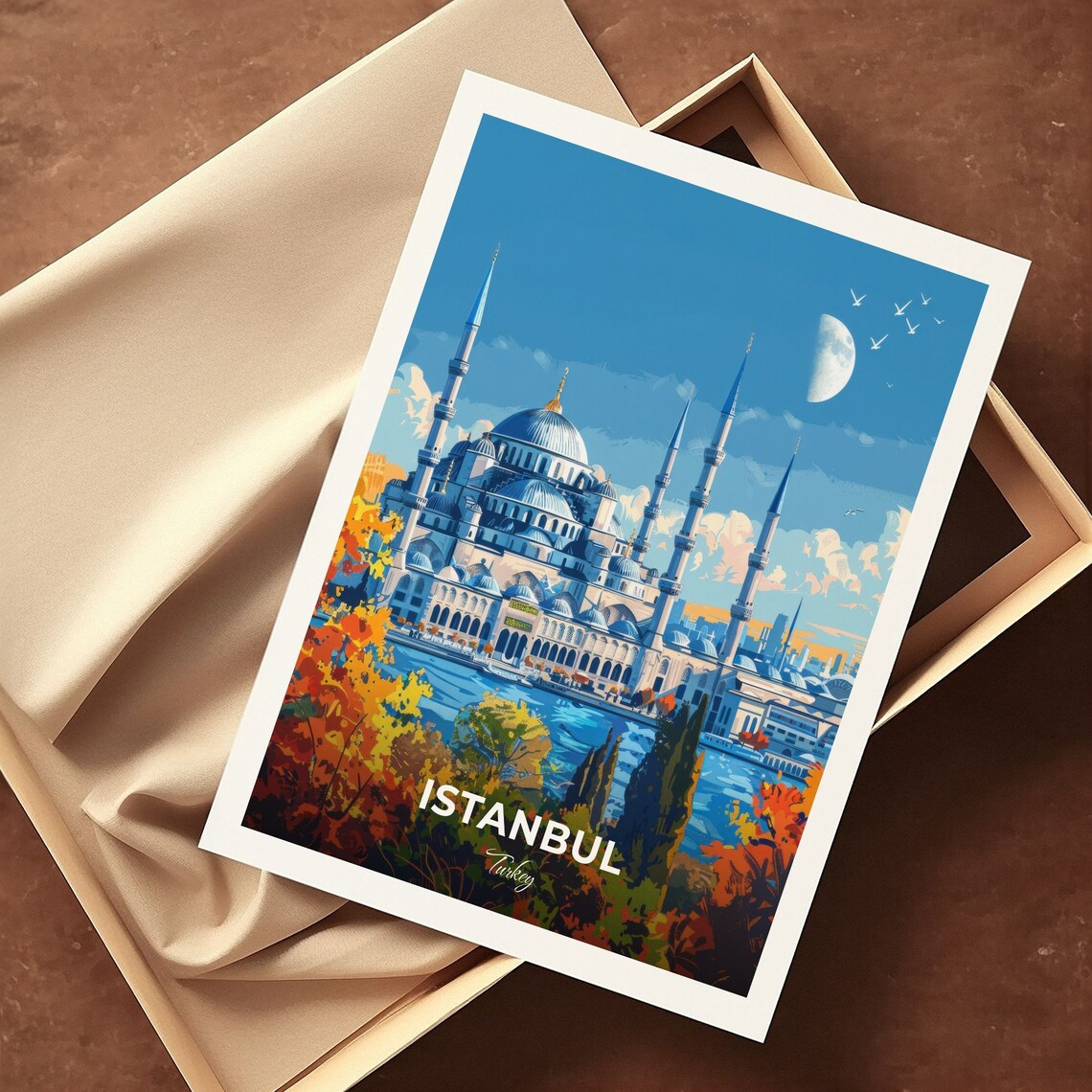 Istanbul Turkey Blue Mosque Moonlit Skyline View Travel Poster - Image 3
