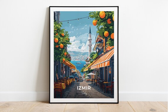 Izmir Turkey Kemeralti Market Street Travel Poster Bazaar Cafe Art