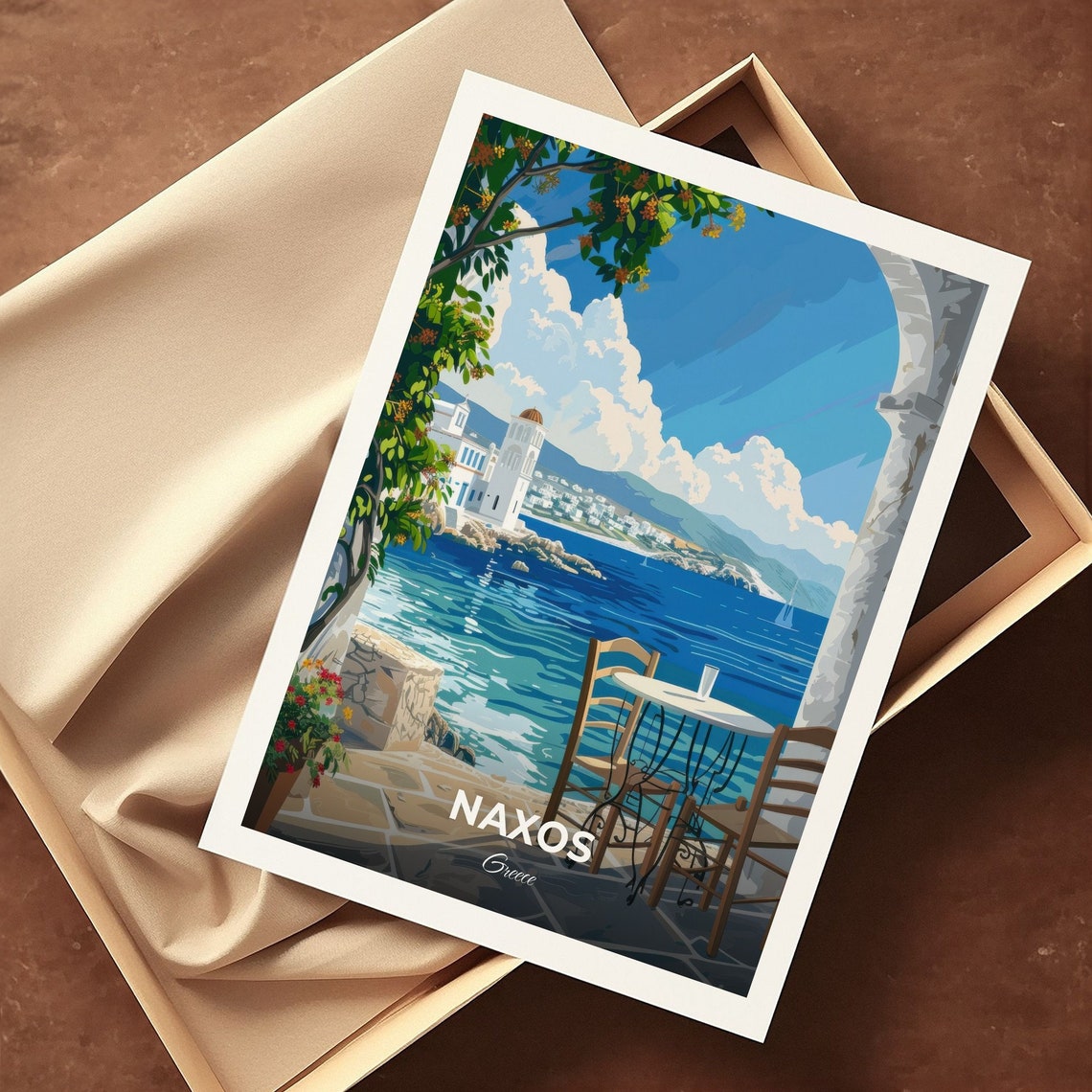 Naxos Greece Seaside Cafe Terrace Overlook Aegean Sea Travel Poster - Image 3