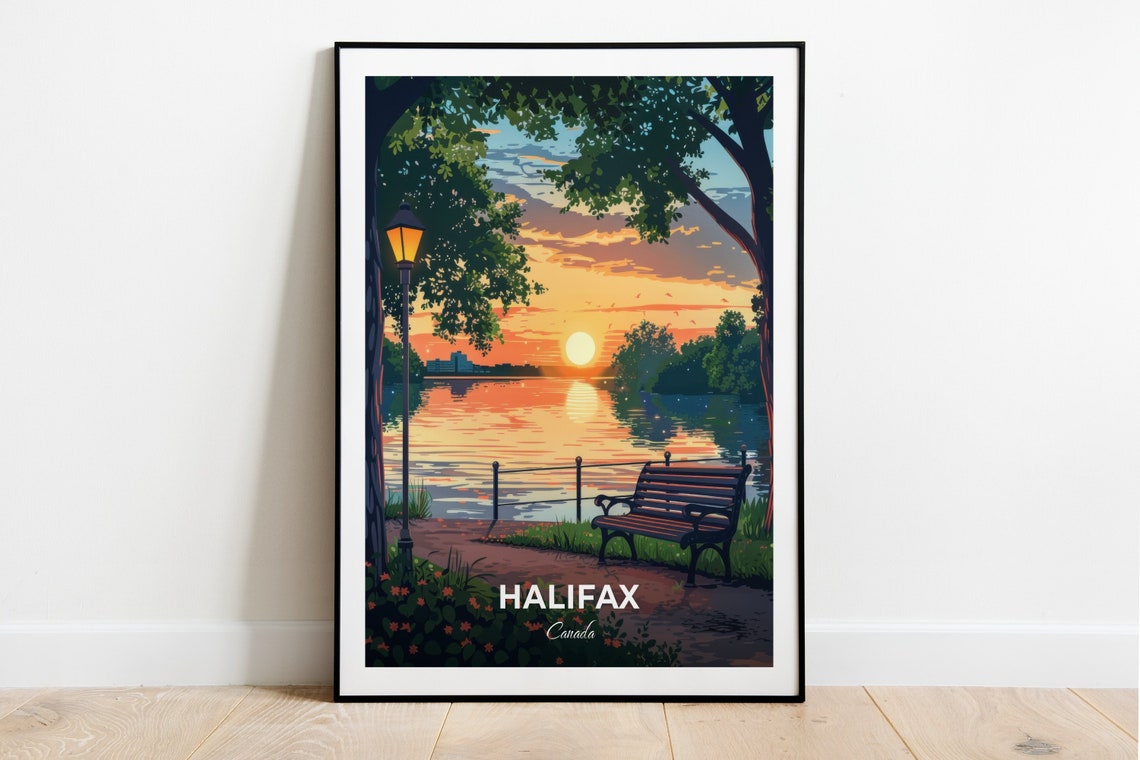 Halifax Canada Sunset Park Bench Waterfront Evening Art Poster