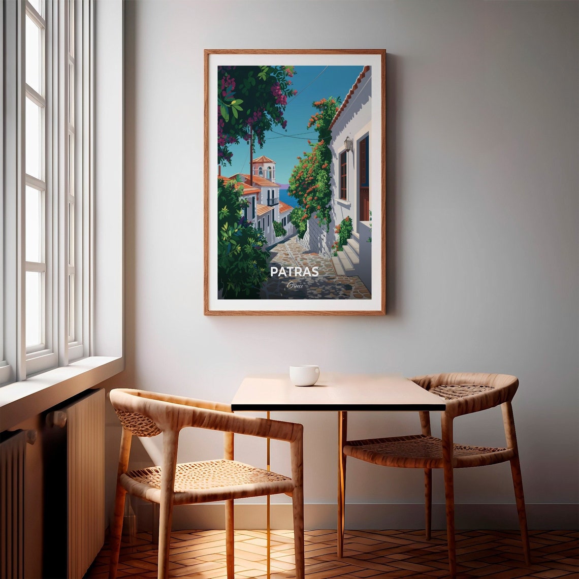 Patras Greece Whitewashed Alley with Bougainvillea Flowers Poster - Image 2