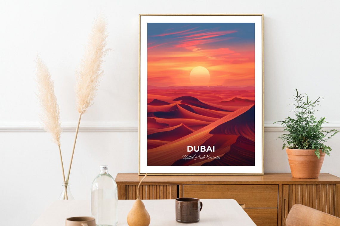 Dubai UAE Desert Safari Sunset Dunes Golden Glow Travel Poster - Image 2