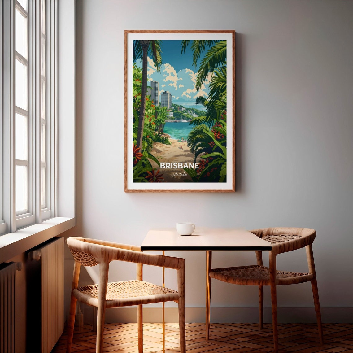 Brisbane Australia Tropical Beach Path With City Skyline Travel Poster - Image 2