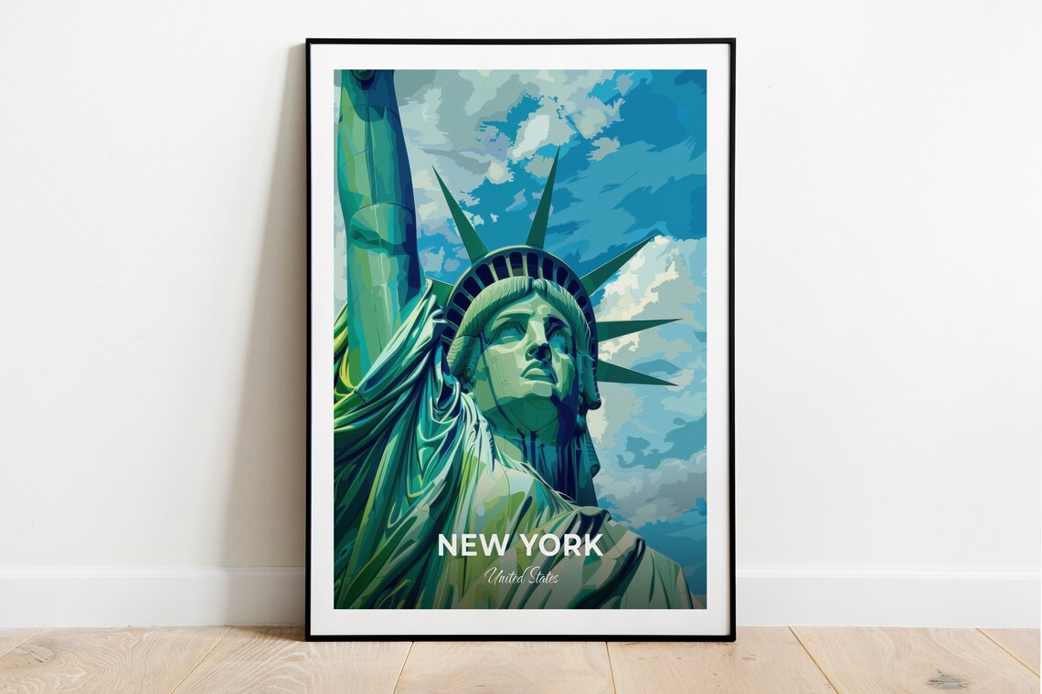 New York Statue Of Liberty Travel Poster Iconic Landmark Green Art