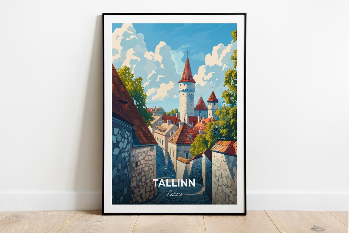 Tallinn Estonia Old Town Stone Walls Red Roofs Castle Travel Poster