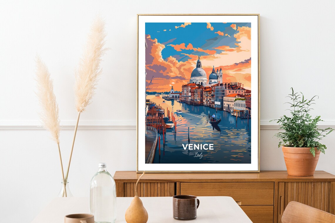 Venice Italy Grand Canal Gondola Sunset Dome Church Travel Poster - Image 2