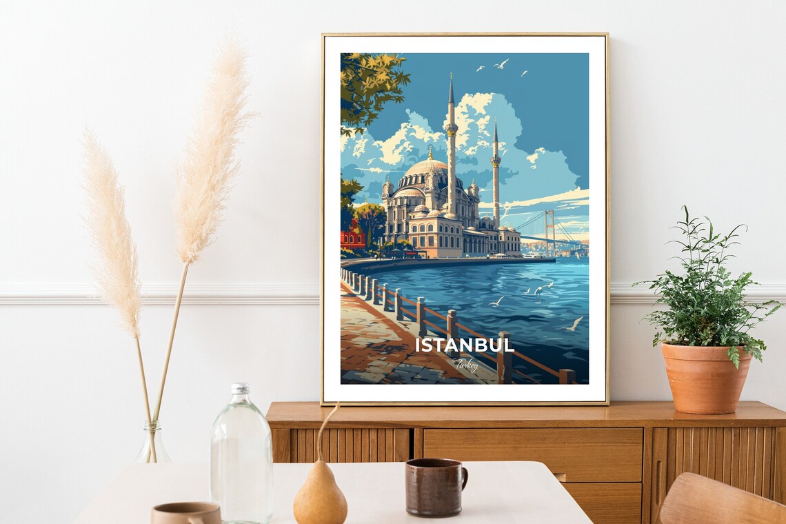 Istanbul Ortakoy Mosque Bosphorus Waterfront Turkey Travel Poster - Image 2