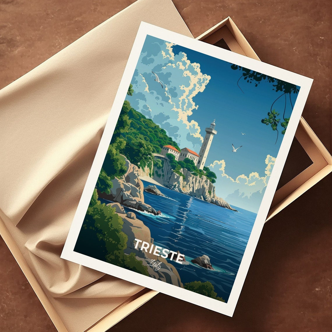 Trieste Italy Coastal Lighthouse Rocky Cliffs Seaside Travel Poster - Image 3