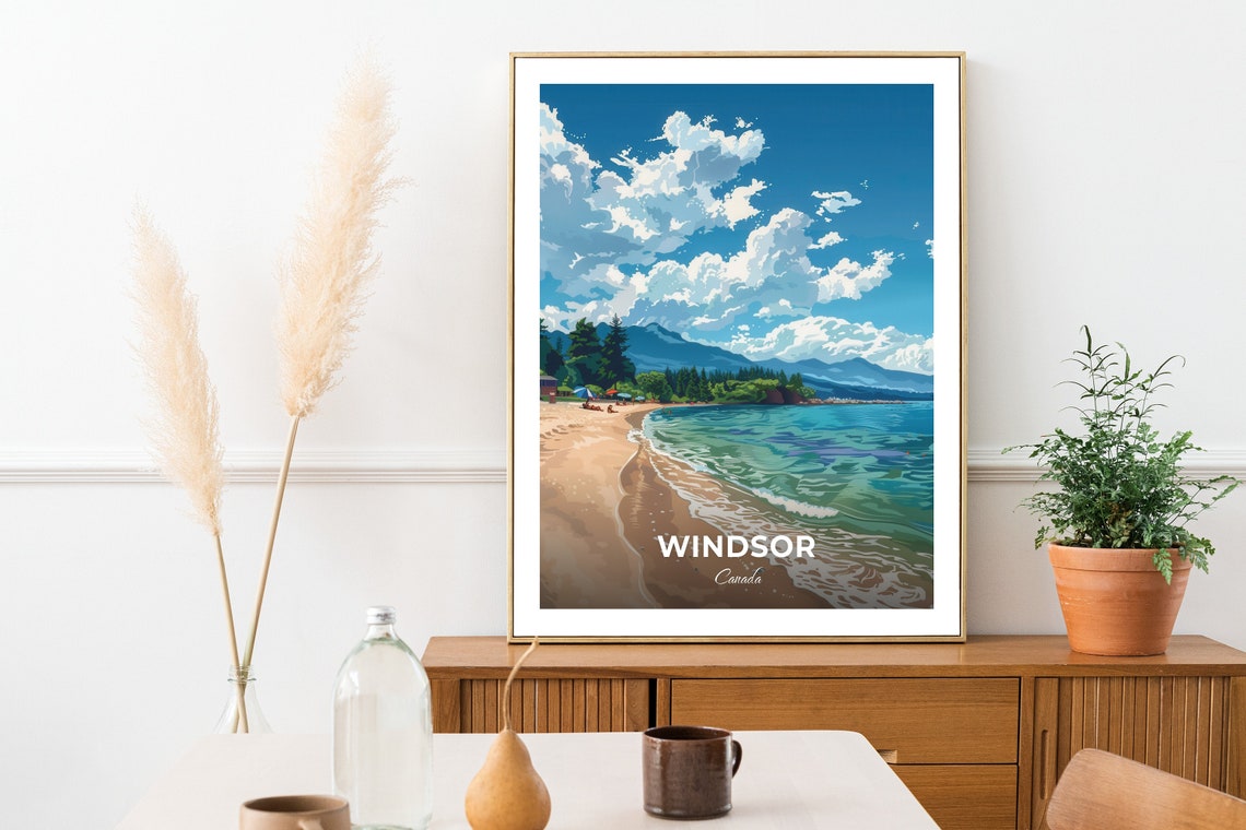 Windsor Canada Sandpoint Beach Lake Shore Mountains Travel Poster - Image 2