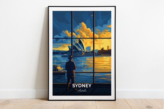 Sydney Opera House Sunset Through Glass Window Silhouette Travel Poster
