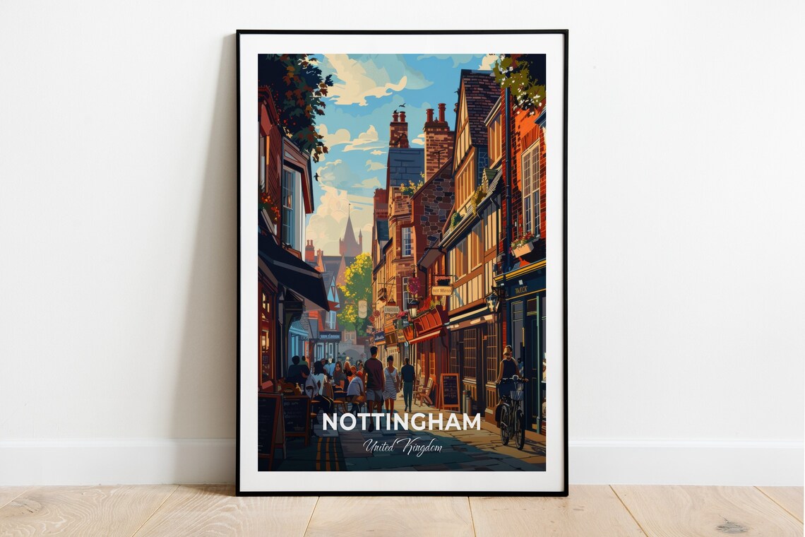 Nottingham Lace Market Shopping Street City View Travel Poster