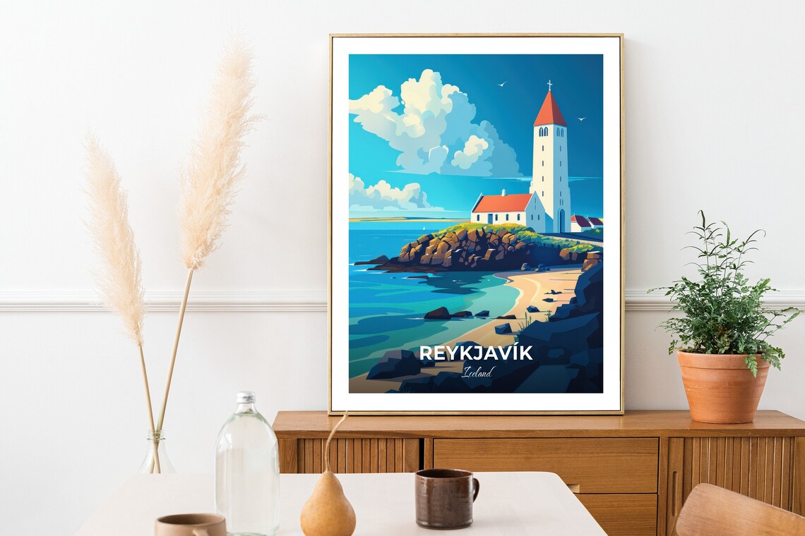 Reykjavik Iceland Hallgrimskirkja Church Coastal Travel Poster - Image 2