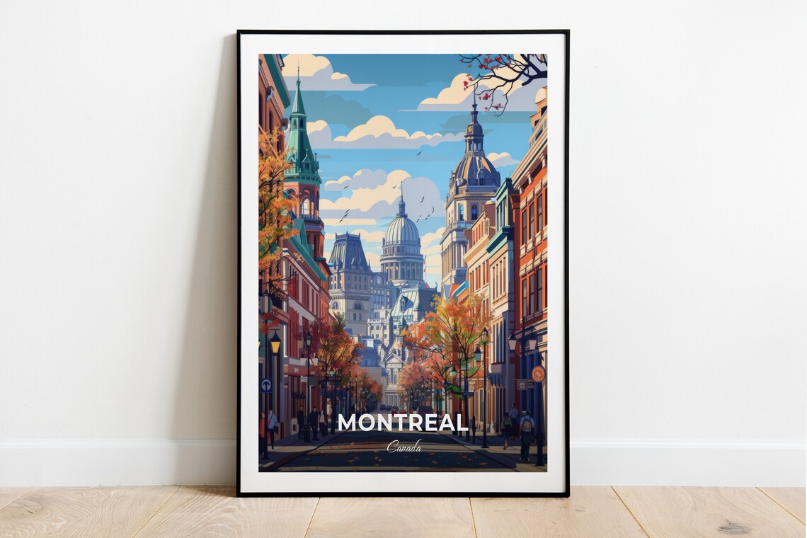 Old Montreal Historic Street Autumn Color Cityscape Travel Poster