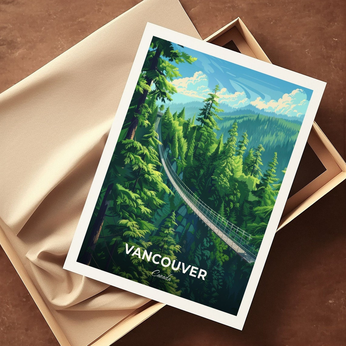 Vancouver Canada Capilano Suspension Bridge Over Green Forest Poster - Image 3