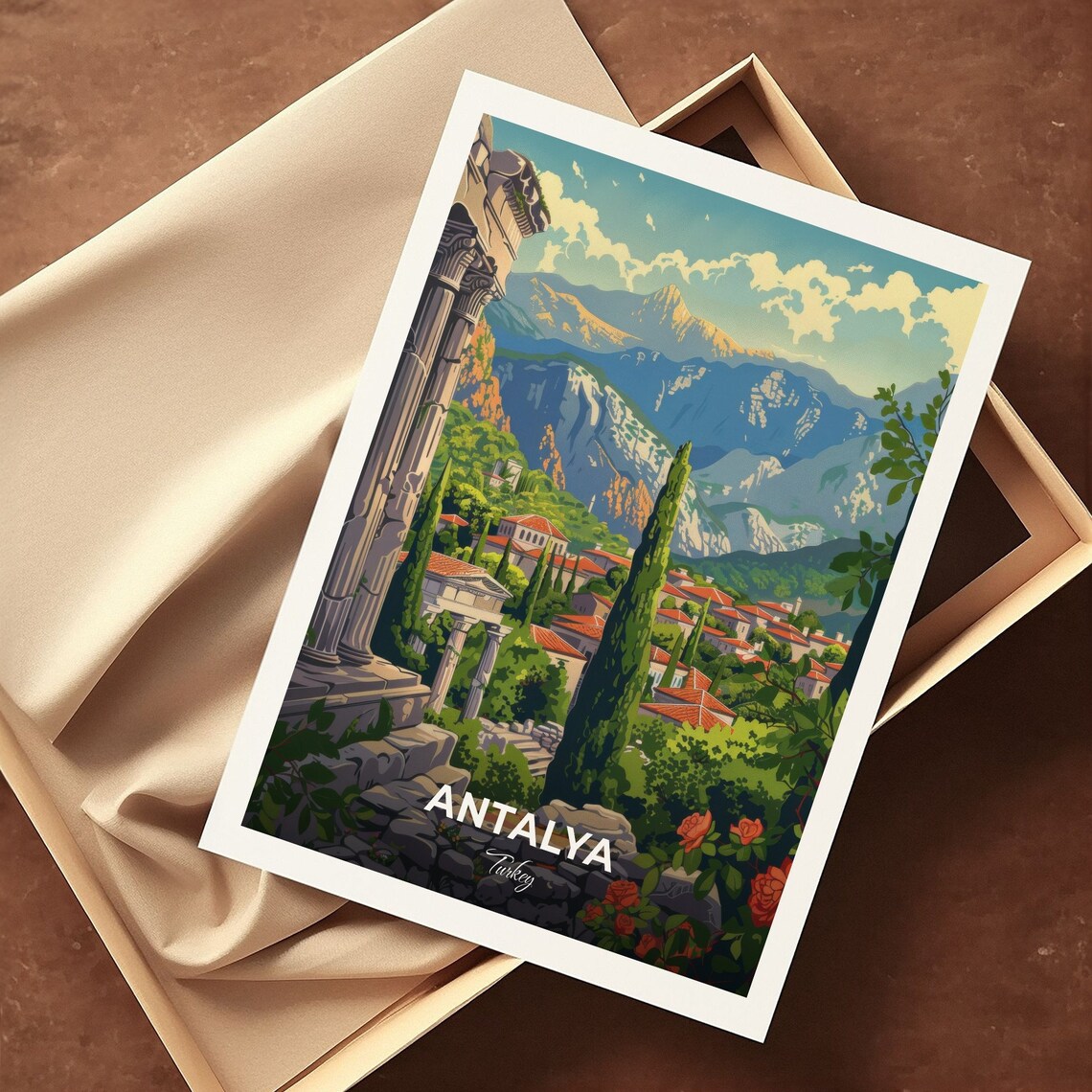 Antalya Ancient Ruins Overlooking Town And Mountains Turkey Travel Poster - Image 3