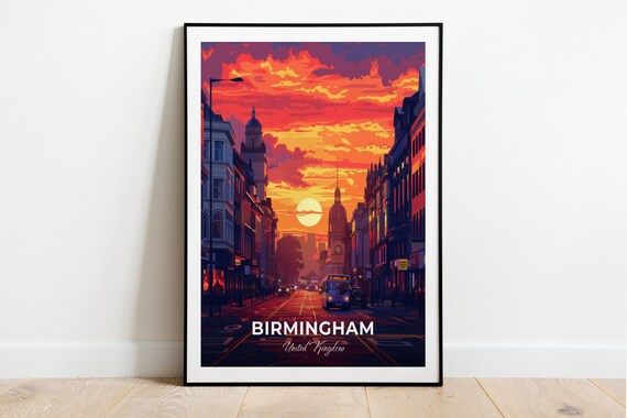Birmingham United Kingdom Broad Street Sunset Buses Dramatic Sky Poster