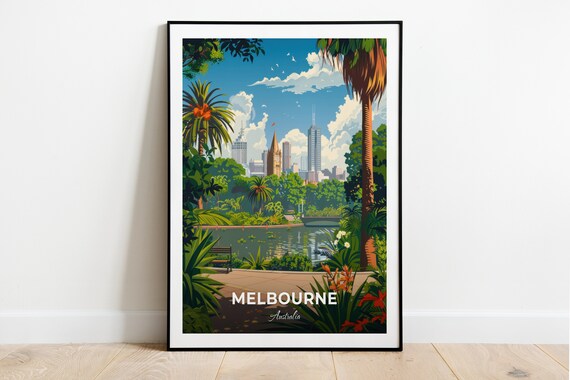 Melbourne Australia Royal Botanic Gardens Skyline Travel Poster