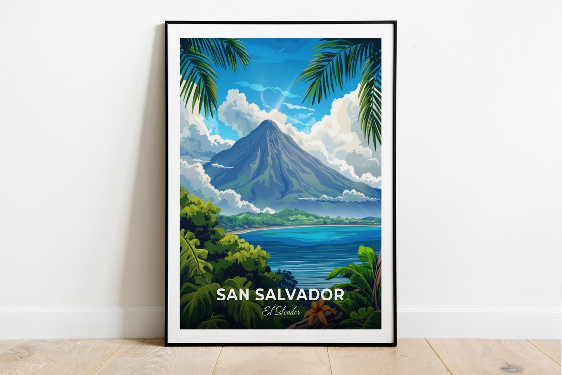 San Salvador Travel Poster San Salvador Volcano City Print Cityscape Artwork Birthday Wedding Gift Wall Art Location Print