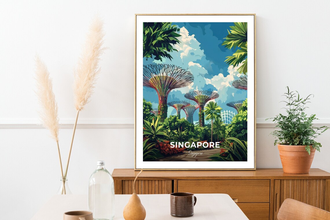 Singapore Gardens By The Bay Supertrees Night Lights Travel Poster - Image 2