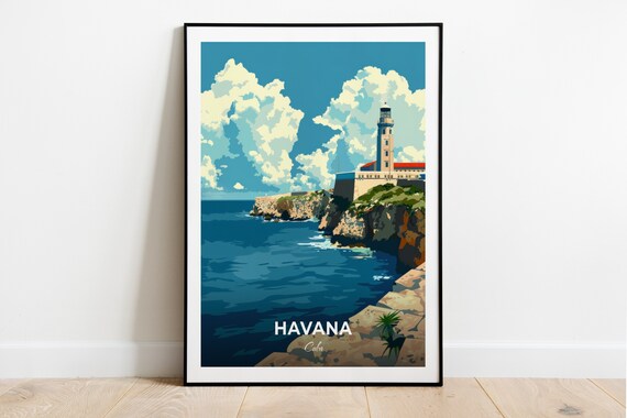 Havana Cuba Morro Castle Lighthouse Rocky Coast Travel Poster