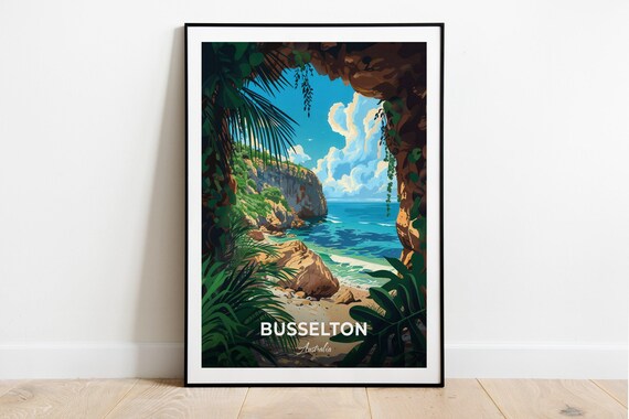 Busselton Australia Rocky Cove Cave View Coast Travel Poster