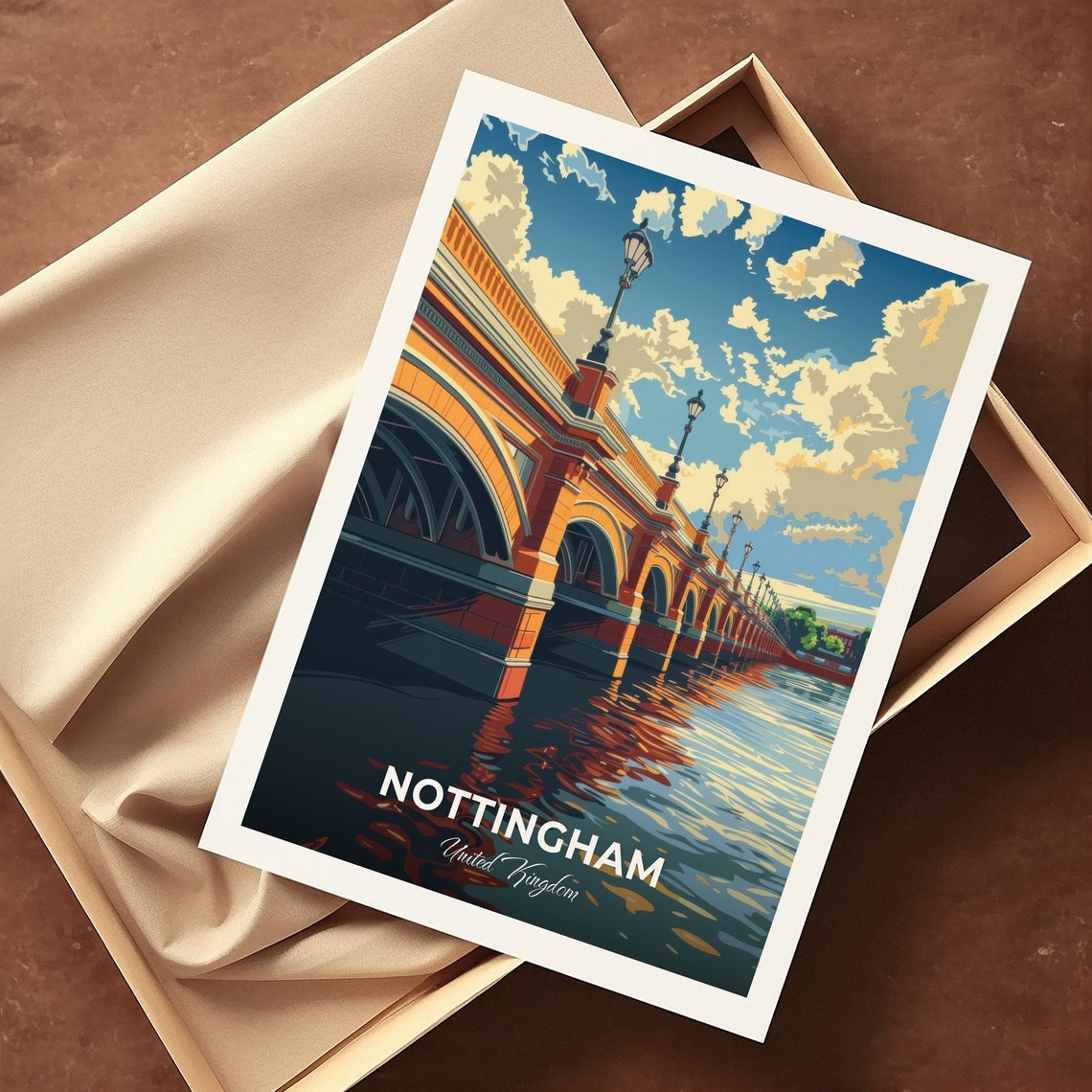 Nottingham Trent Bridge Arches River Reflection Clouds Travel Poster - Image 3
