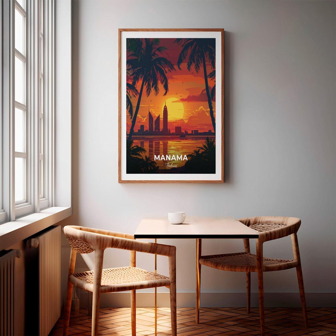 Manama Bahrain Bay Sunset Palms Skyline Golden Glow View Poster - Image 2
