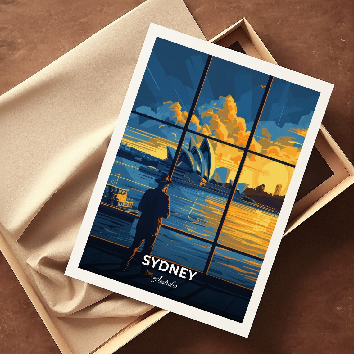 Sydney Opera House Sunset Through Glass Window Silhouette Travel Poster - Image 3