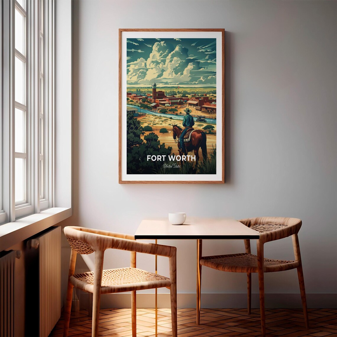 Fort Worth Texas Cowboy Horse Western Town Sunset Travel Poster - Image 3