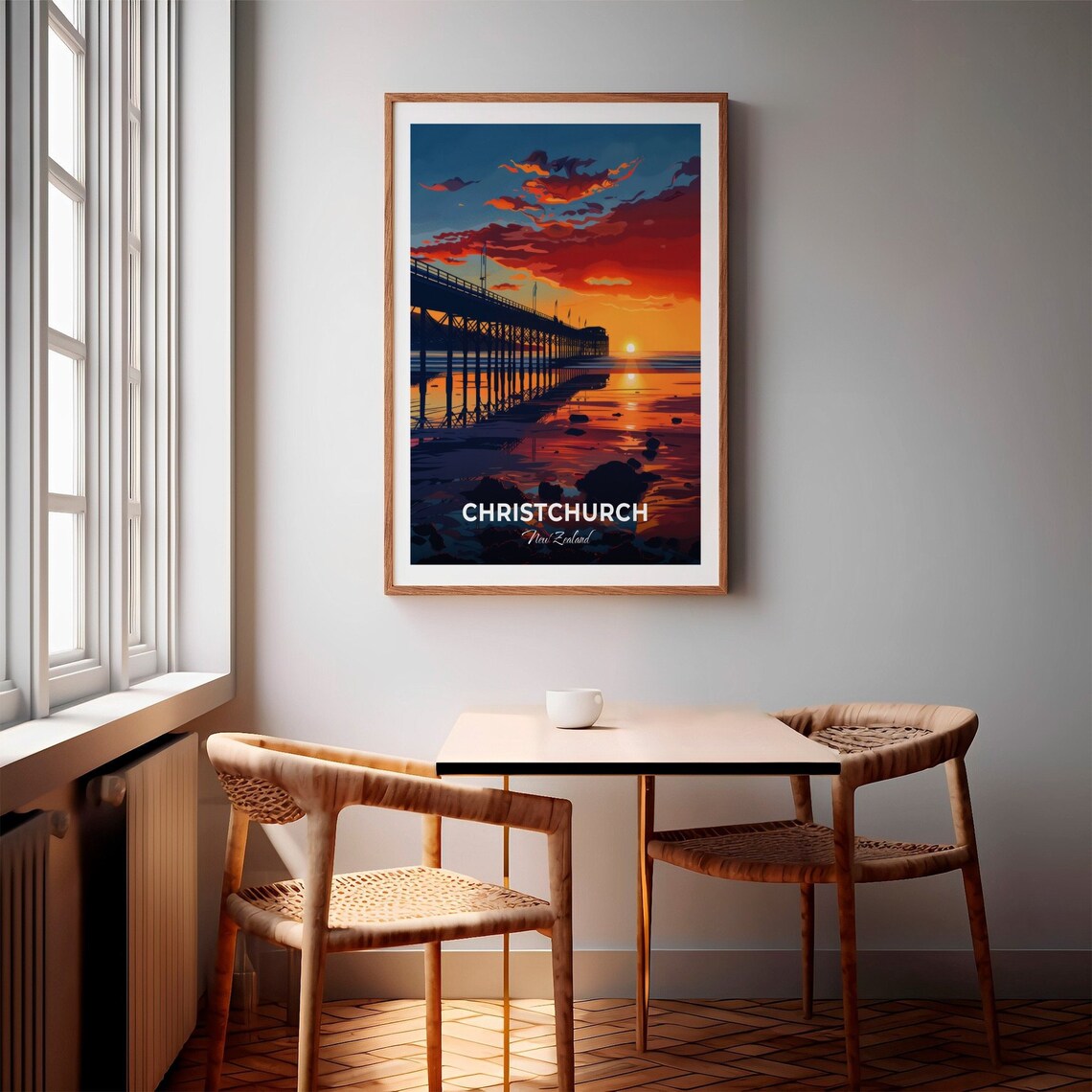 Christchurch New Zealand Sunset Pier Over Golden Tidal Flats Poster - Image 2