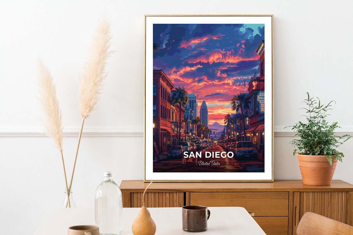 San Diego United States Gaslamp Quarter Sunset Travel Poster - Image 2