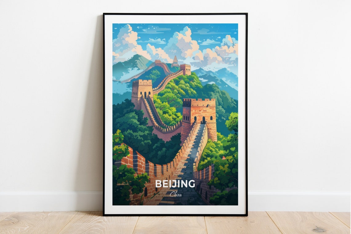 Beijing China Great Wall Mountain Vista Wonders Travel Poster