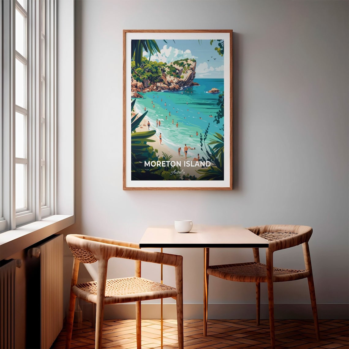 Moreton Island Australia Rocky Cove With Swimmers in Turquoise Sea Poster - Image 2