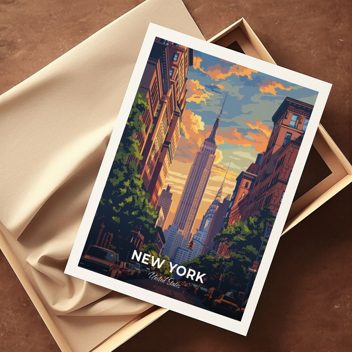 New York Empire State Building Street View At Sunset USA Travel Poster - Image 3