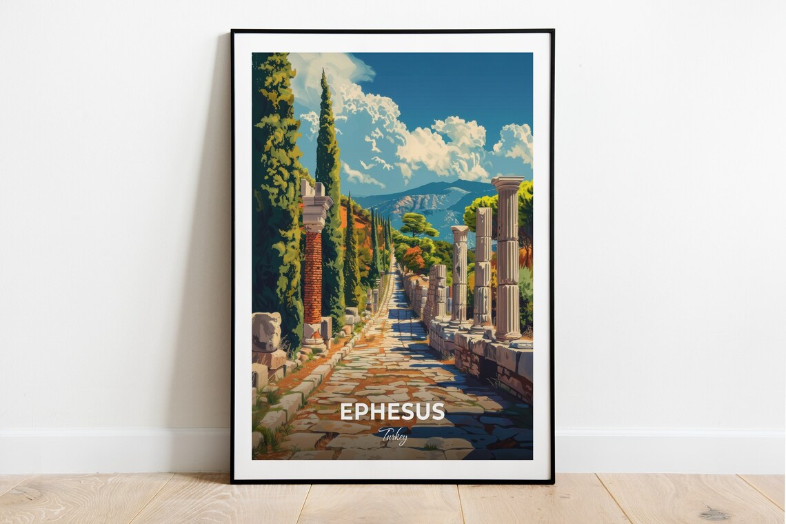 Ephesus Turkey Arcadian Way Marble Column Ruins Travel Poster