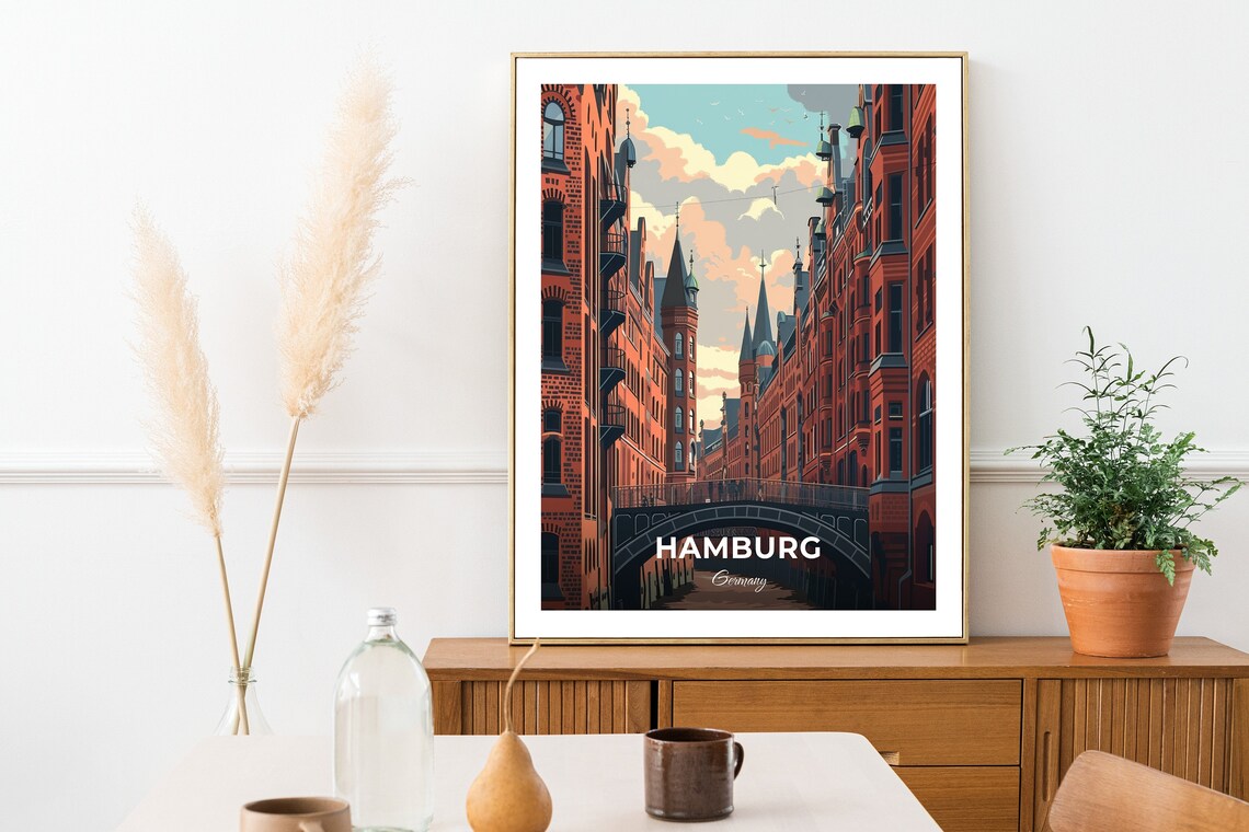 Hamburg Speicherstadt Red Brick Warehouse Canal Travel Poster - Image 2