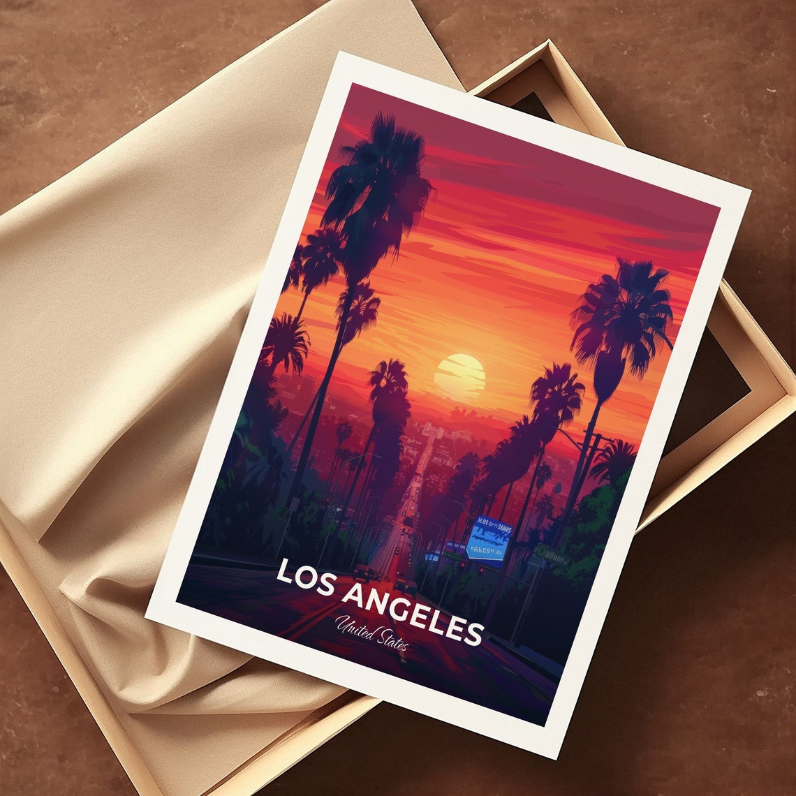 Los Angeles Sunset Boulevard Palms City Lights Dusk Travel Poster - Image 3