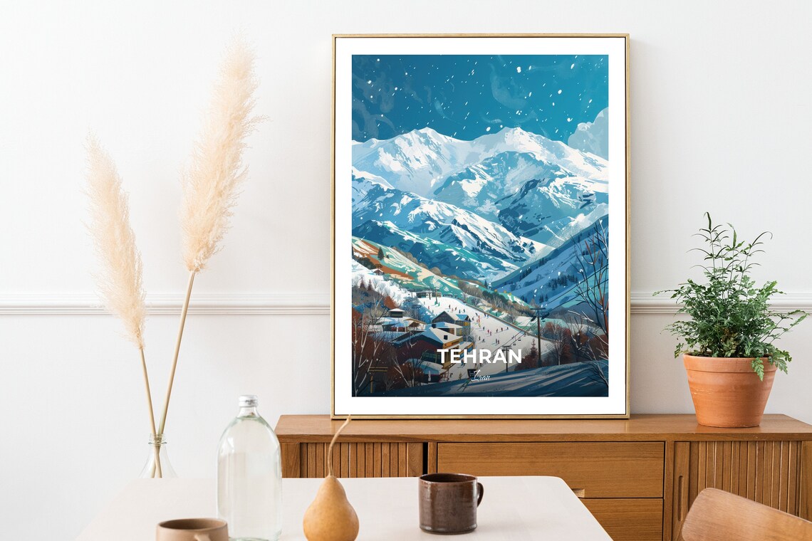 Tehran Iran Snowy Tochal Mountain Village Night Winter Poster - Image 2