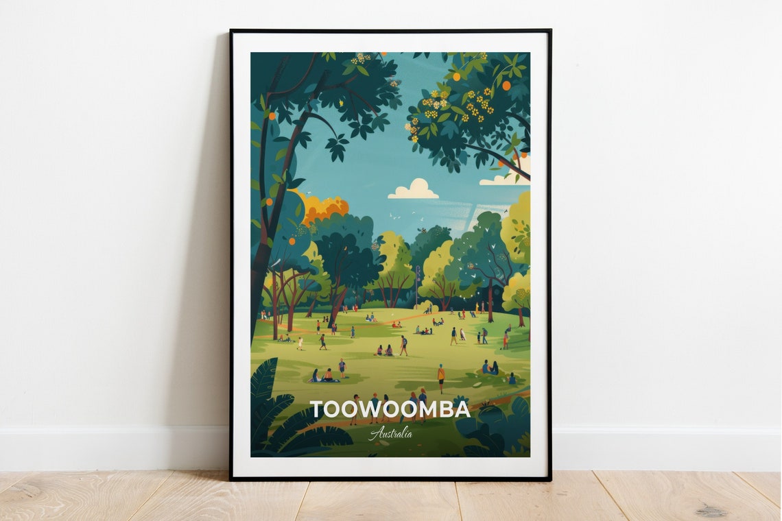 Toowoomba Australia Sunny Park With Picnickers Under Tall Trees Poster