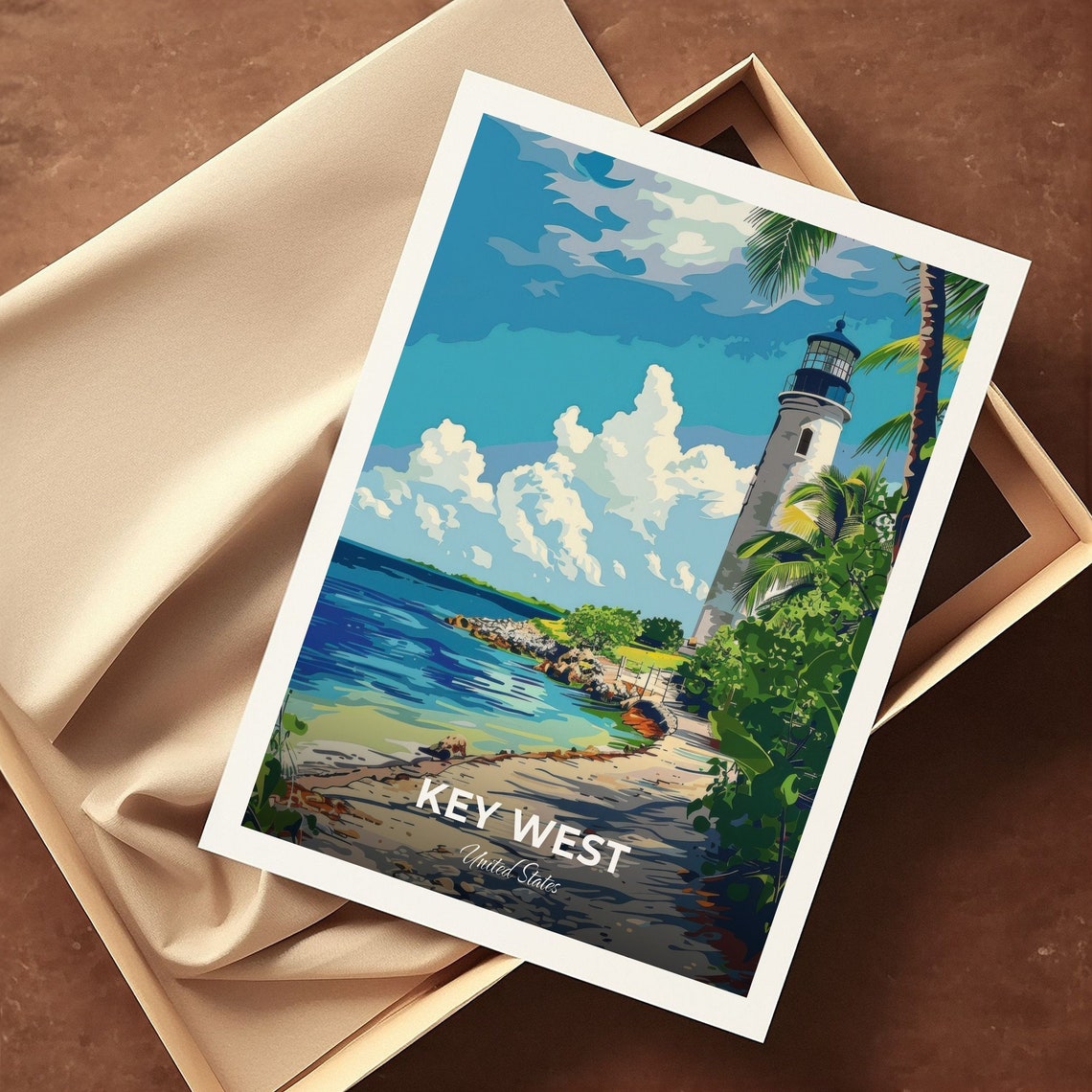 Key West Lighthouse Beach Tropical Shoreline Scene Travel Poster - Image 3