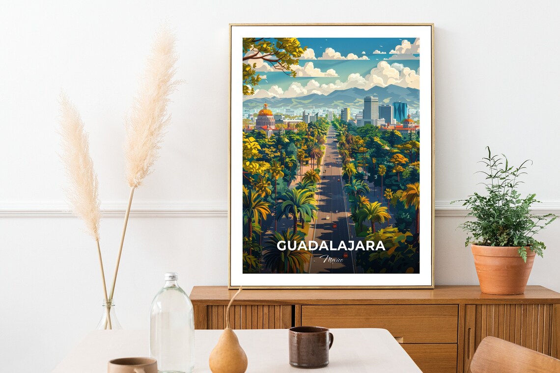 Guadalajara Mexico City Skyline Park Avenue Travel Poster Palm Art - Image 2