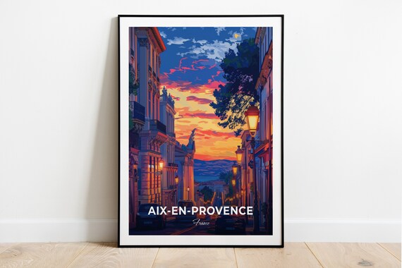 Aix-en-Provence France Old Street Sunset Lamps Facades Travel Poster