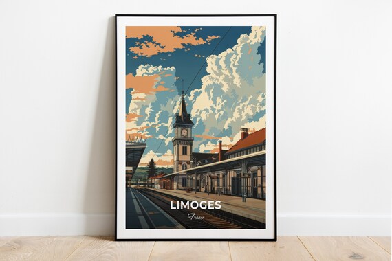 Limoges France Railway Station Clock Tower Travel Art Poster