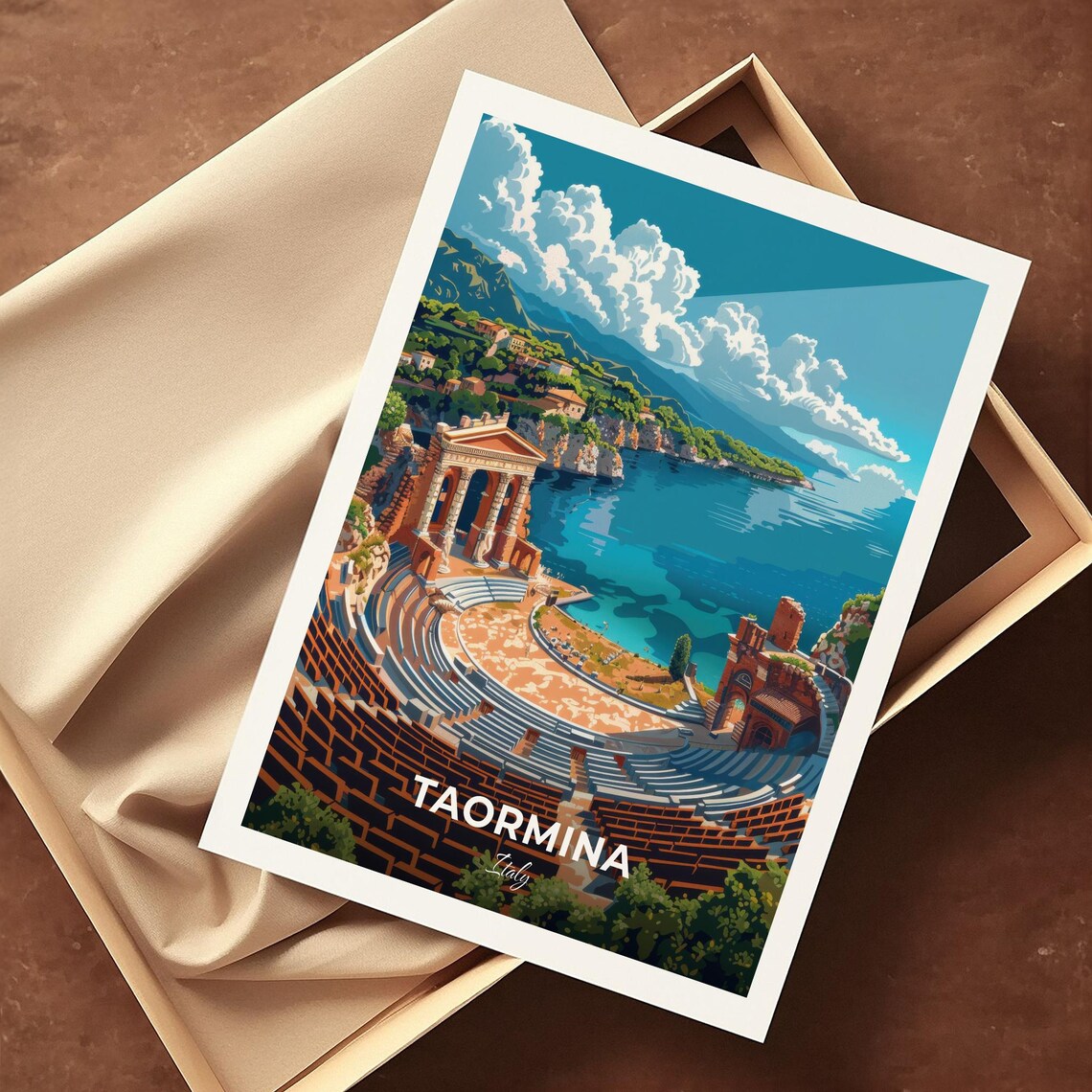 Taormina Italy Ancient Greek Theatre Sea View Ruins Travel Poster - Image 4