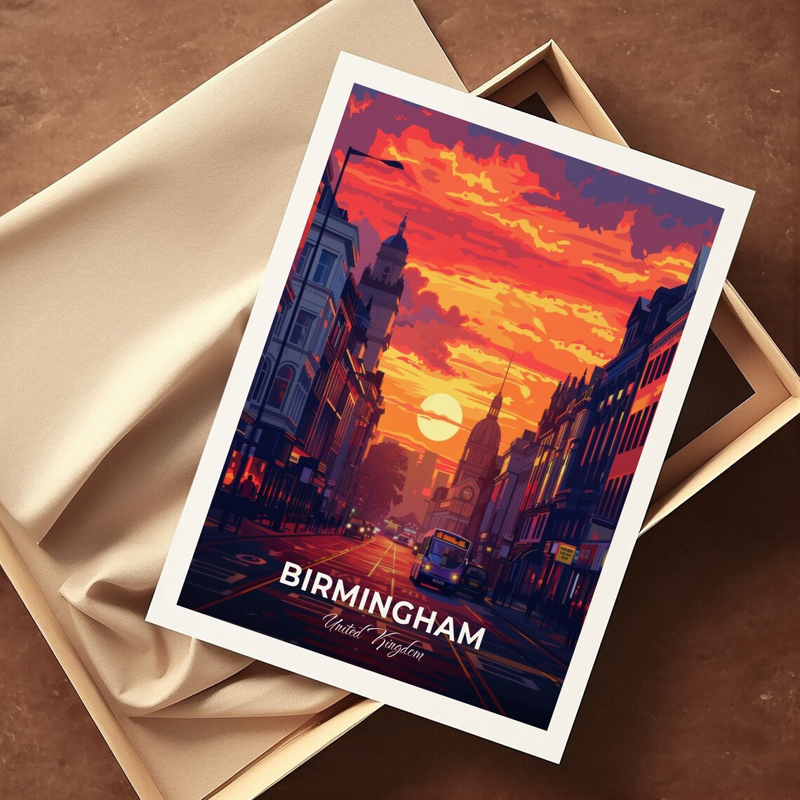 Birmingham United Kingdom Broad Street Sunset Buses Dramatic Sky Poster - Image 3