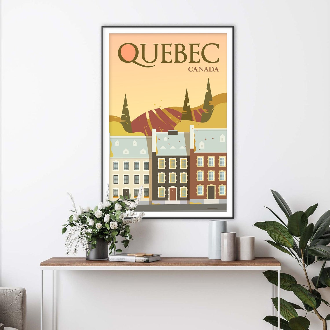 Quebec Canada Old Town Houses Autumn Sunset Retro Travel Poster - Image 2